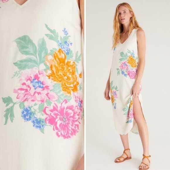 Z Supply Ivory and Floral Maxi dress size Medium NWT. - Picture 1 of 6